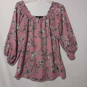 Adrienne Vittadini Pink Floral Blouse